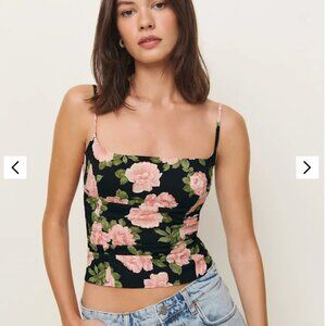 NWT Reformation Grace Black and Pink Floral Tank Top in Rosalia, 2